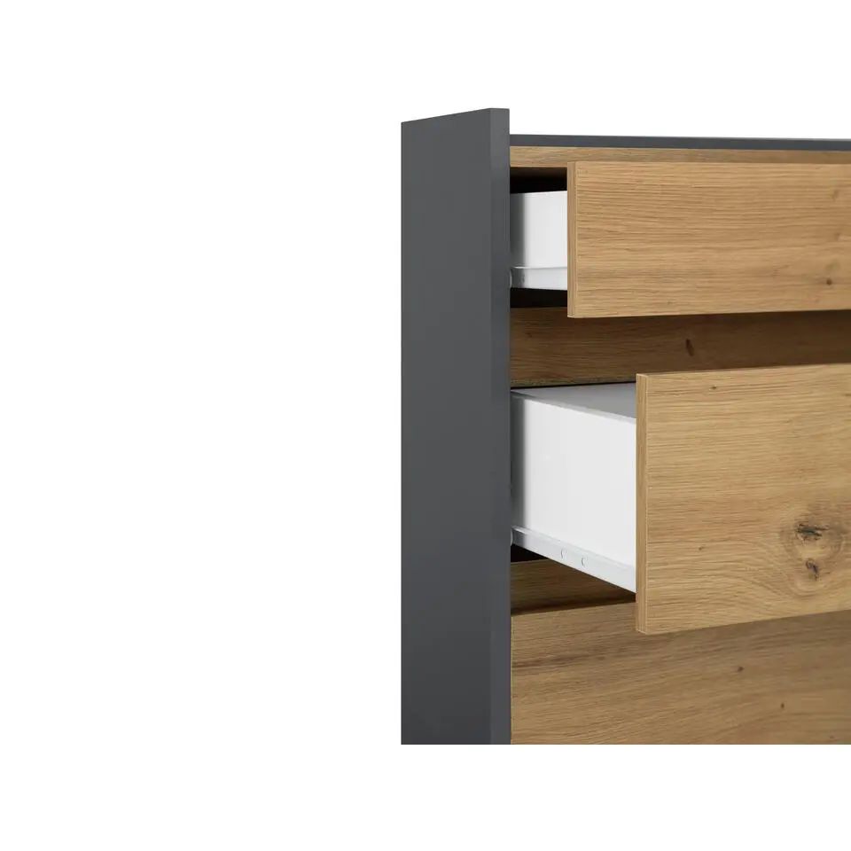 Kosmo - Commode met 8 laden in antraciet eiken spaanplaat