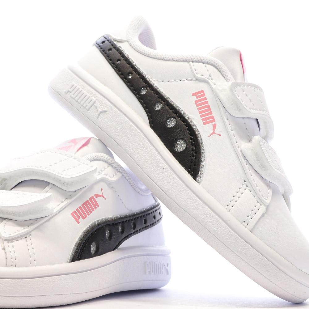 Puma Baskets Blanches/Noires/Roses Fille Puma Smash 3.0