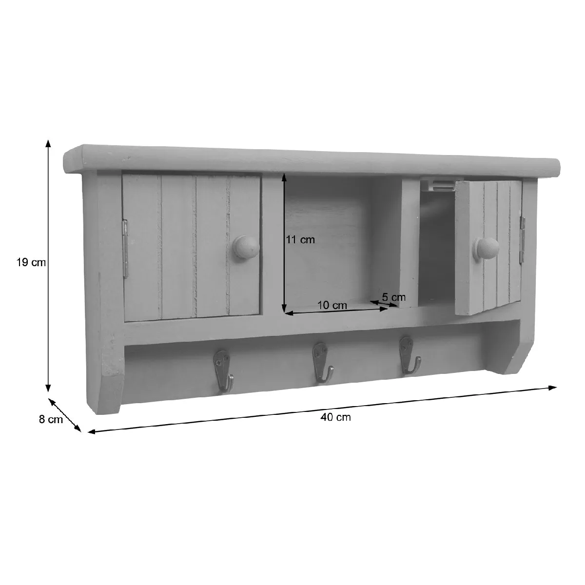 Decoshop26 Porte-clés mural bois massif gris-blanc