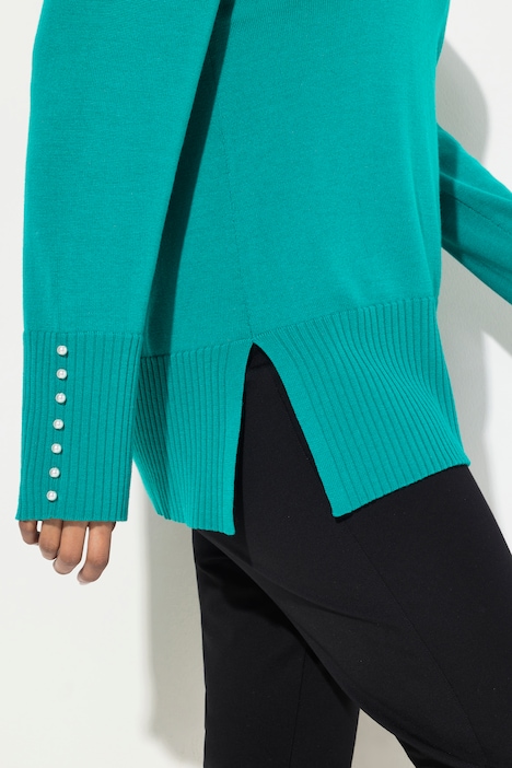 Pullover, Woll-Seidenmischung, Stehkragen, Zierperlen