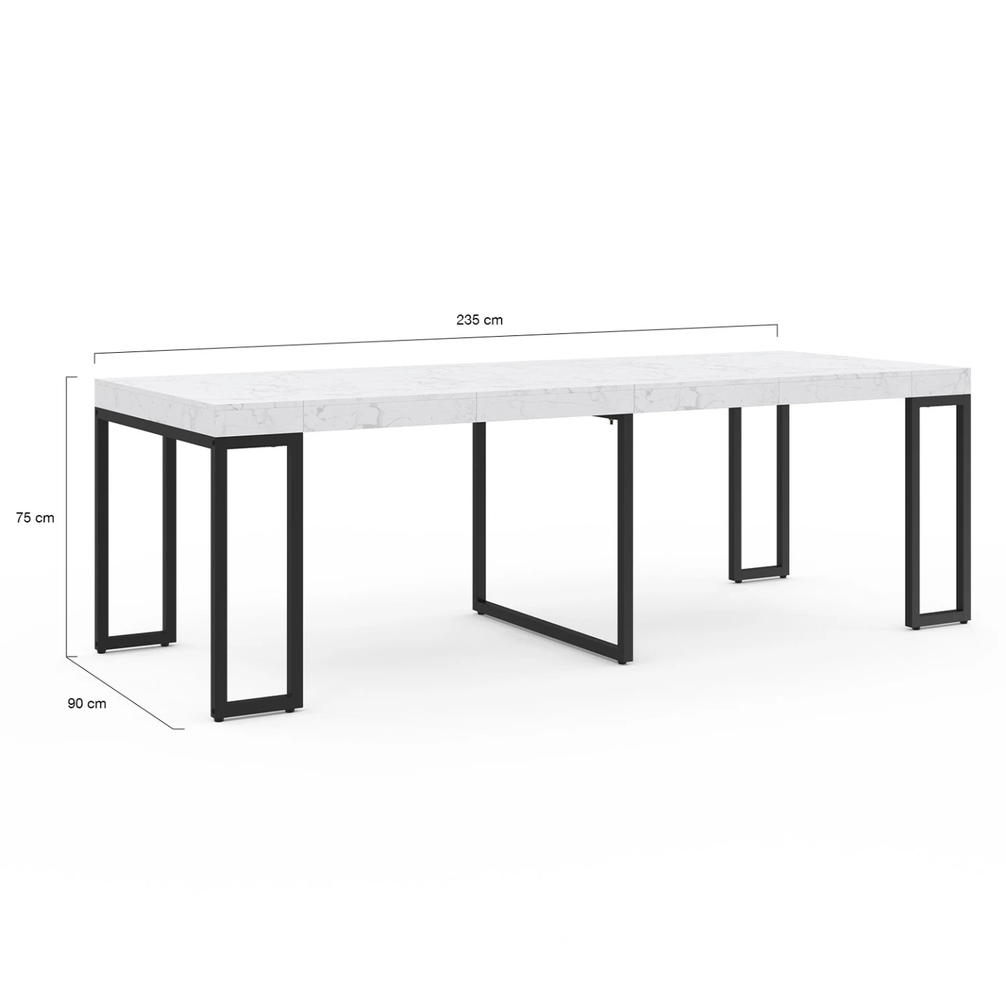 Table console extensible 10 personnes 235 cm plateau effet marbre blanc ALASKA