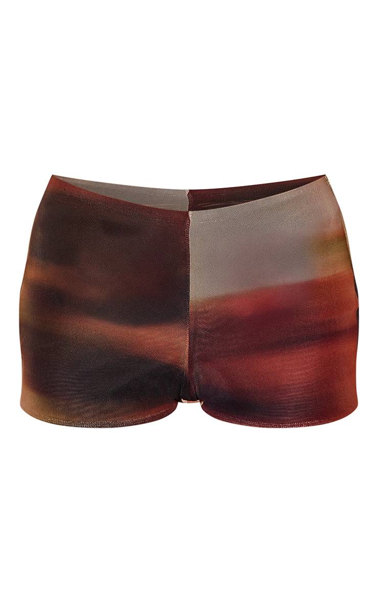 Orange Ensemble Coordonné Short Moulant Et Haut En Mesh Imprimé Abstrait
