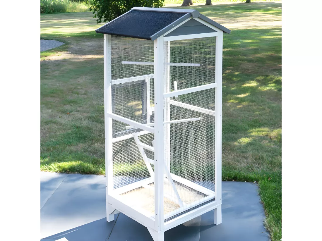 Volière Cage à oiseaux en bois de haute qualité 72x60x167cm pour intérieur et extérieur –Modèle « Apollo M 302 »