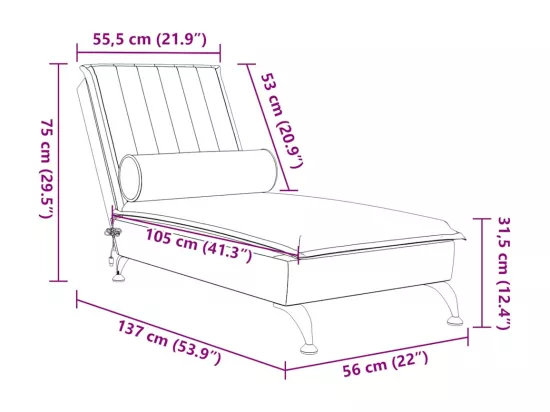 Chaise longue de massage avec traversin rose velours