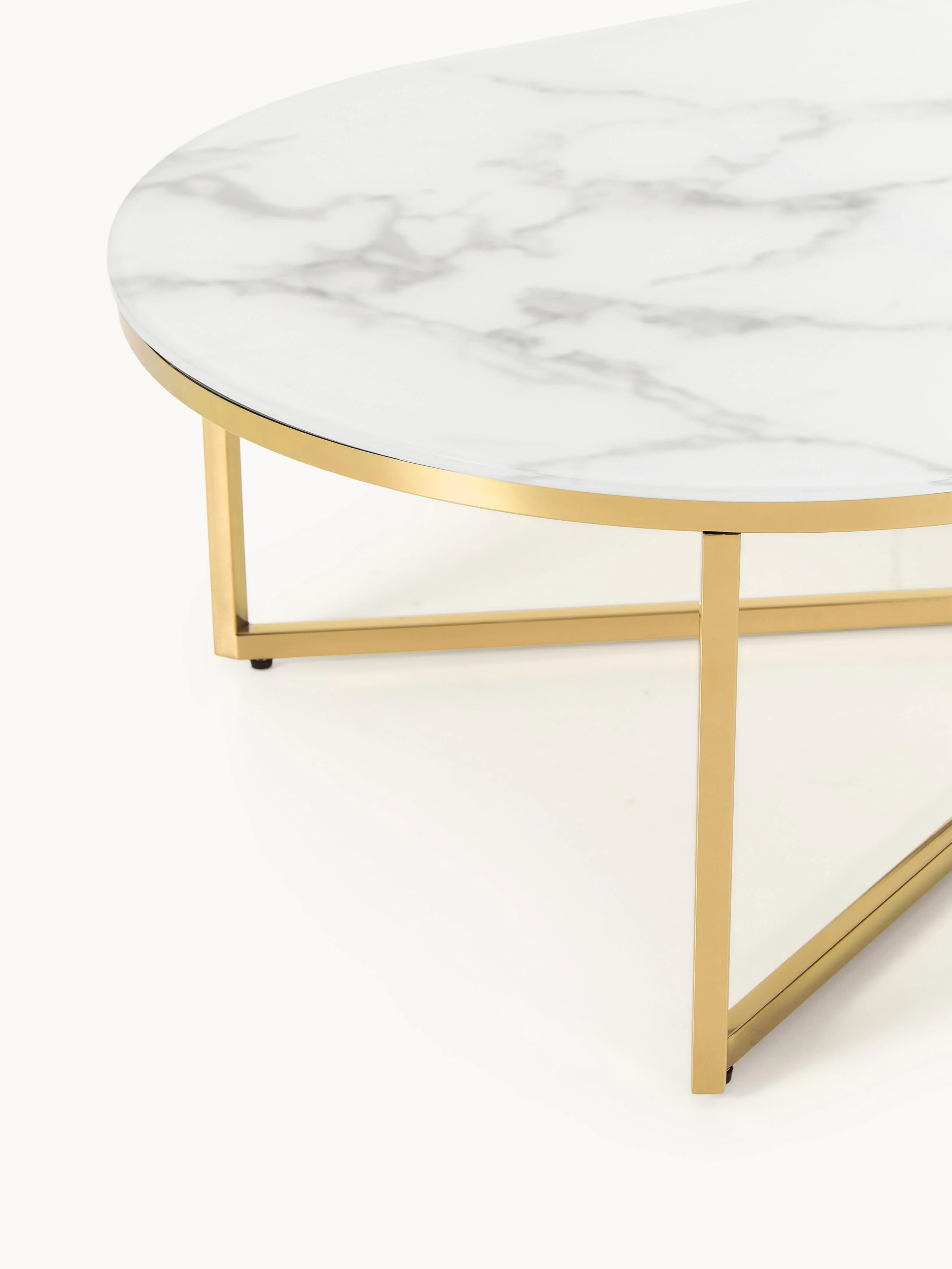 Ovale salontafel Antigua met glazen tafelblad in marmerlook