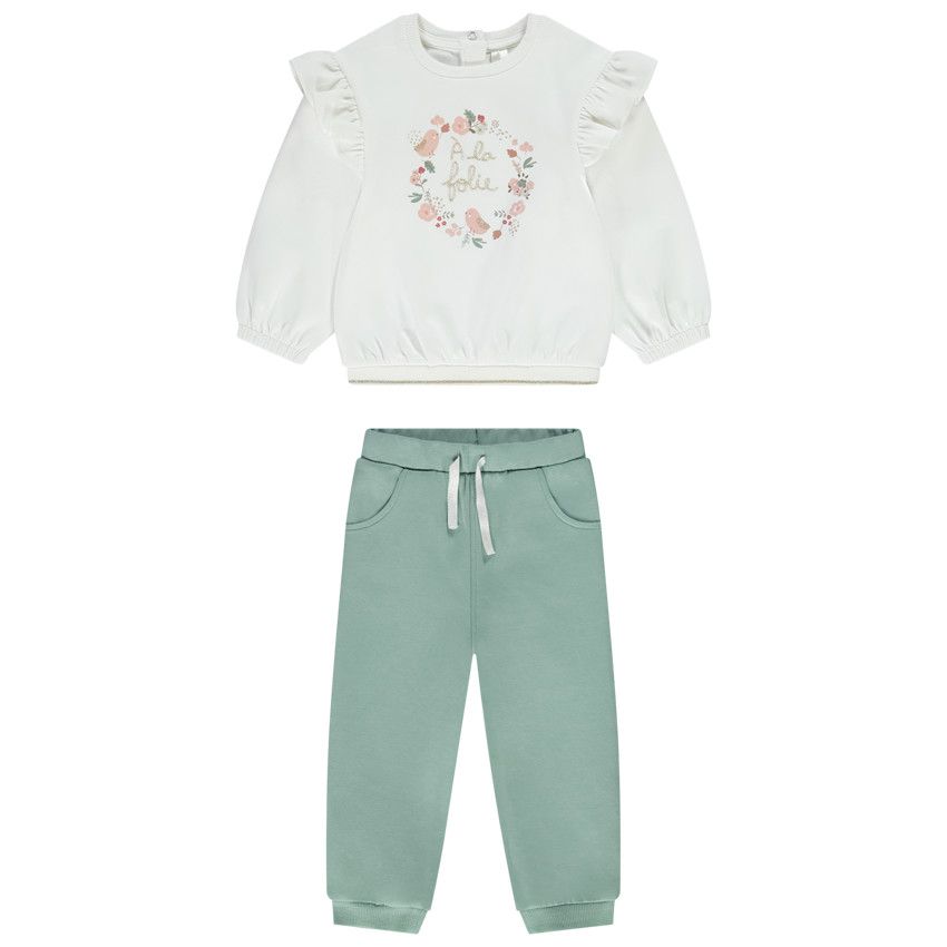 Ensemble jogging 2 pièces broderie lurex pour bébé fille - Ecru