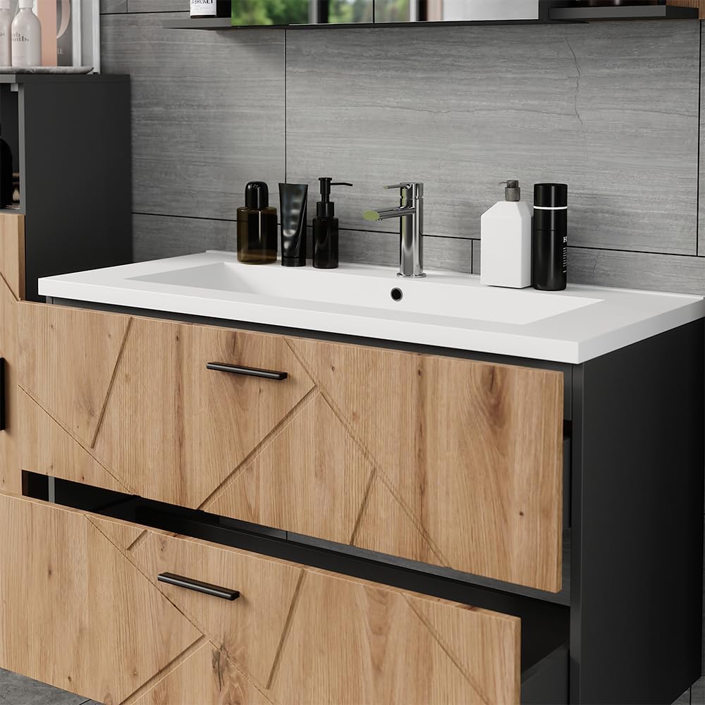 Vicco Waschbeckenunterschrank Anthrazit/Artisan Irma, bestehend aus Waschbeckenunterschrank, Waschbecken - Mehr Stauraum ohne Bodenfläche zu nutzen