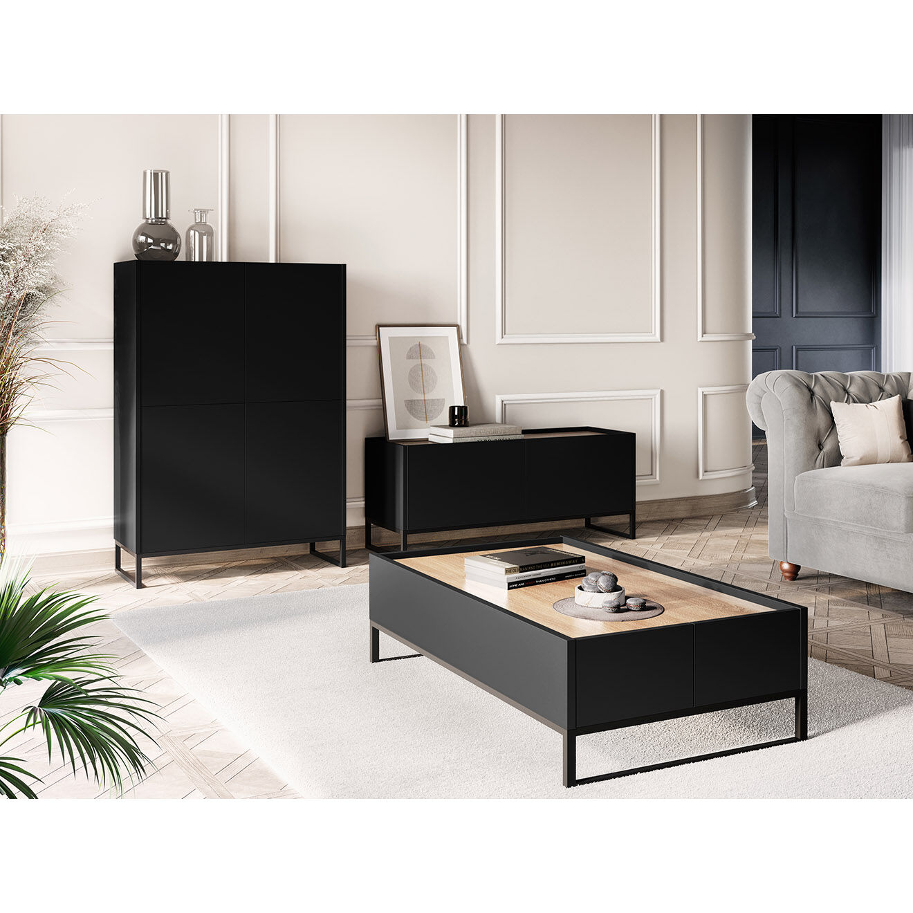Windsor & Co Meuble TV Helene chêne naturel/noir - 120x40x50 cm