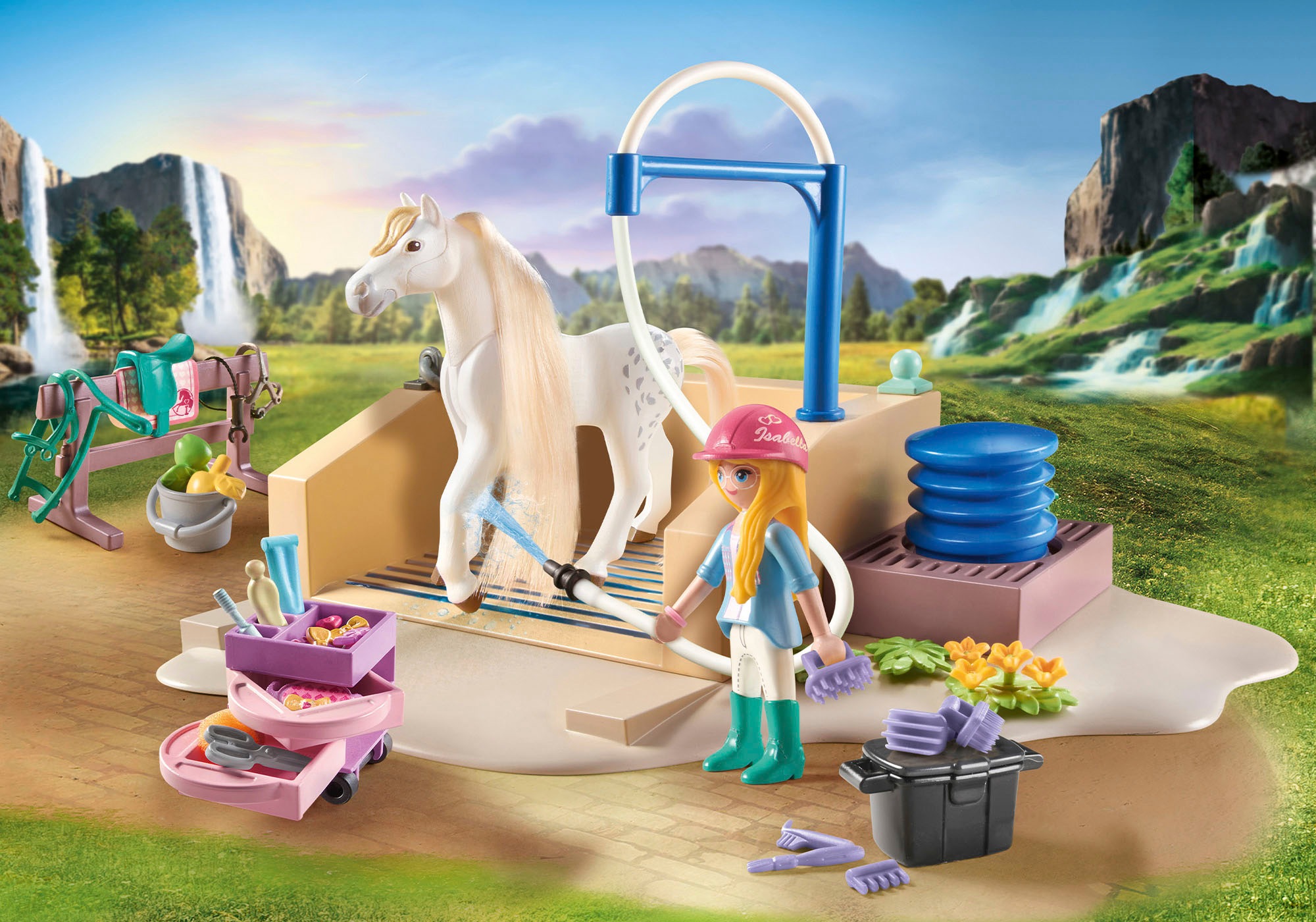 Playmobil® Konstruktions-Spielset »Isabella & Lioness mit Waschplatz (71354), Horses of Waterfall« teilweise aus recyceltem Material
