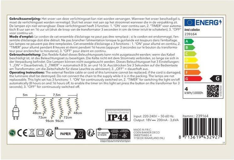 Anna's Collection Cascade clusterverlichting - 432 led lampjes - extra warm wit - 750 cm