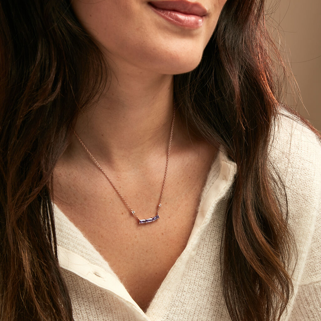 Collier Purple Mood Argent Rose Oxyde De Zirconium