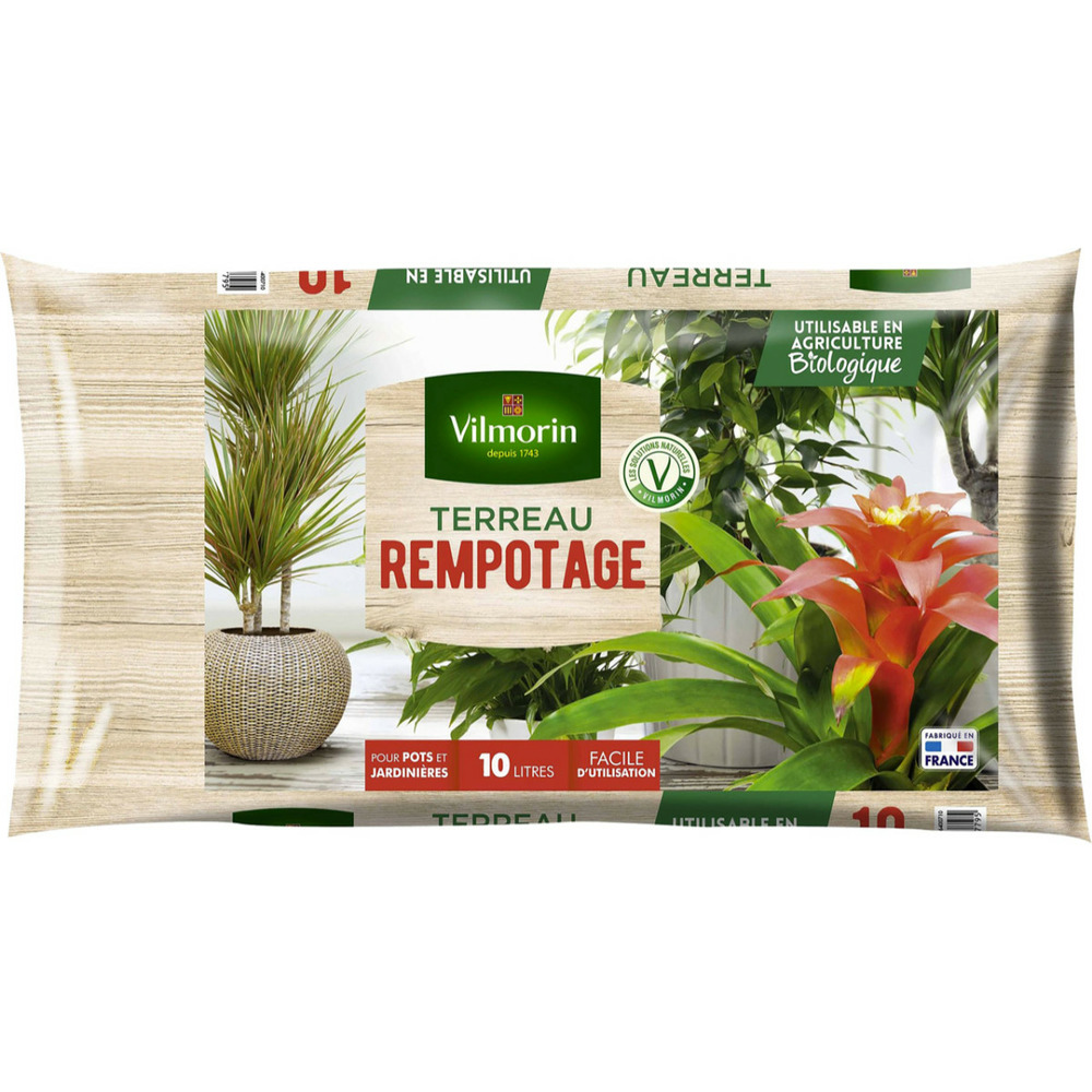 Terreau rempotage plantes d'intérieur vertes et fleuries - sac de 10 litres