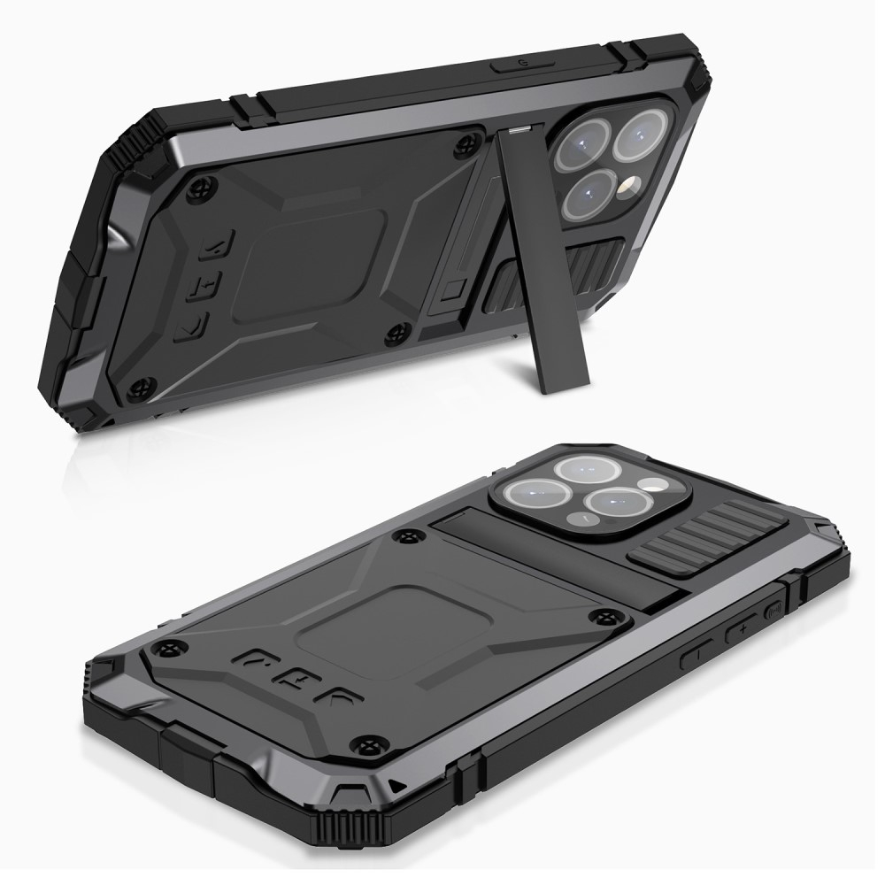 iPhone 15 Pro Hybrid Hardcase Hülle   Kickstand Aufsteller - Schwarz