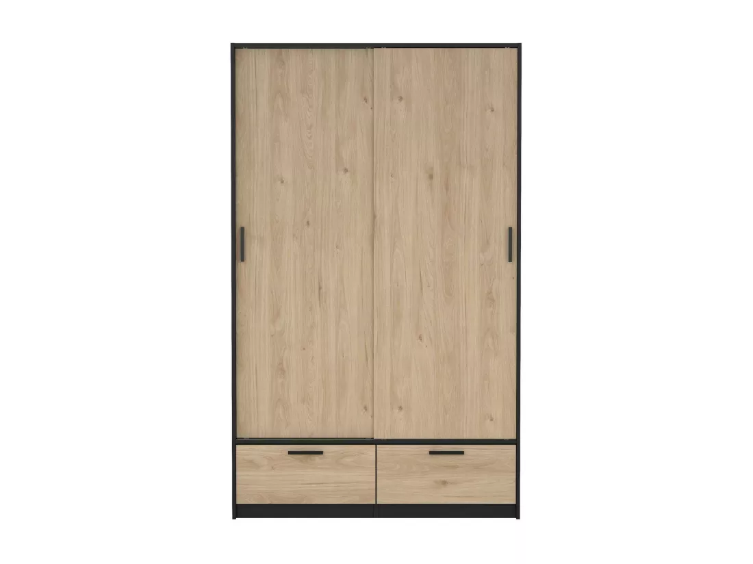 Garde-robe 2 portes Dschoute, Meubles de chambre, Penderie de plain-pied, Placard à vêtements, 121x60 h200 cm, Noir et Chêne