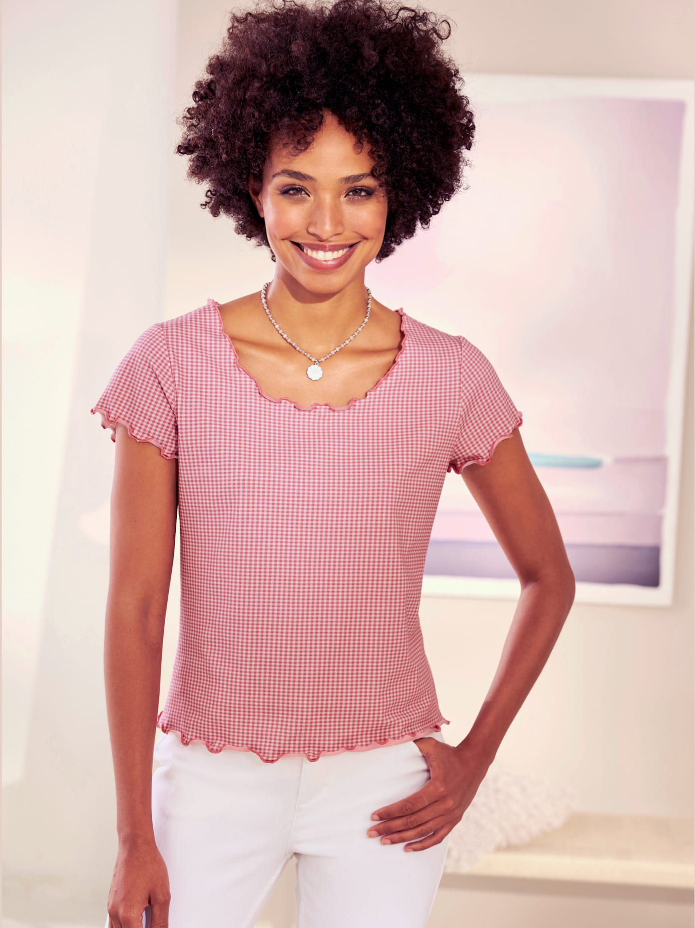 T-shirt imprimé joli ourlet ondulé