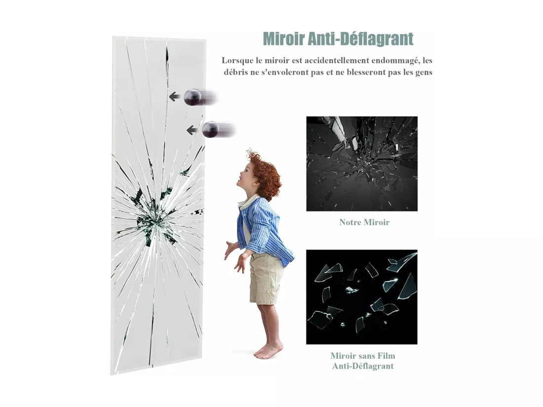 Grand Miroir Mural 110 x 38 cm, Rectangulaire Pleine Longueur avec Bord Biseauté Vertical ou Horizontal