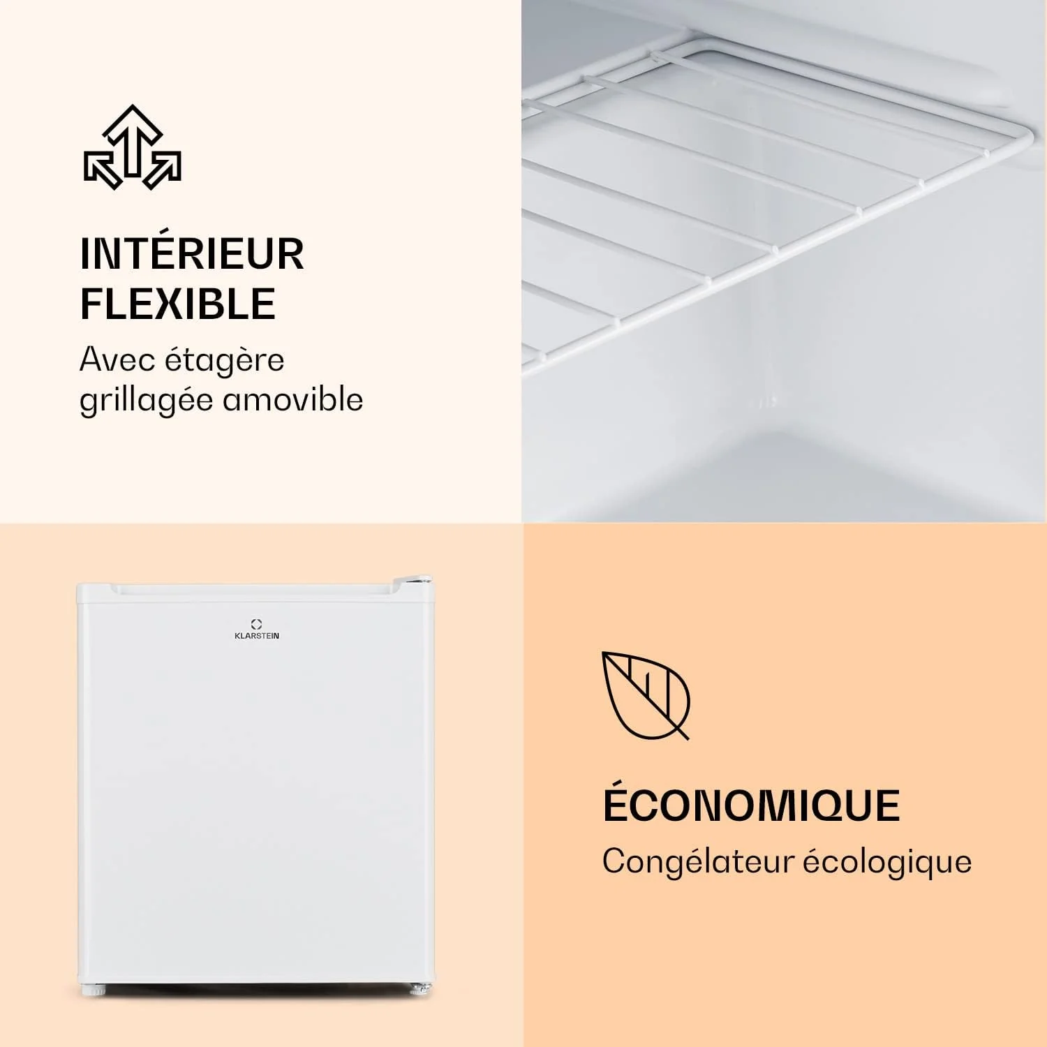 Klarstein Mini Congelateur Armoire, Petit Congélateur pour la Chambre et la Maison, Mini congélateur 33L, Congelateur Petite Taille avec Etagère, Econome en Energie, Appareil à glaçons et Grattoir