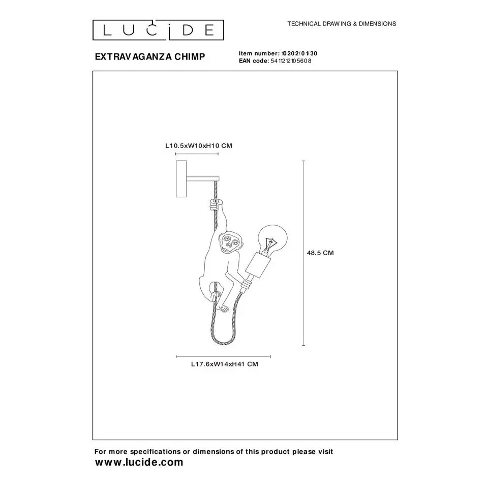 Lucide EXTRAVAGANZA CHIMP Wandlamp - Zwart