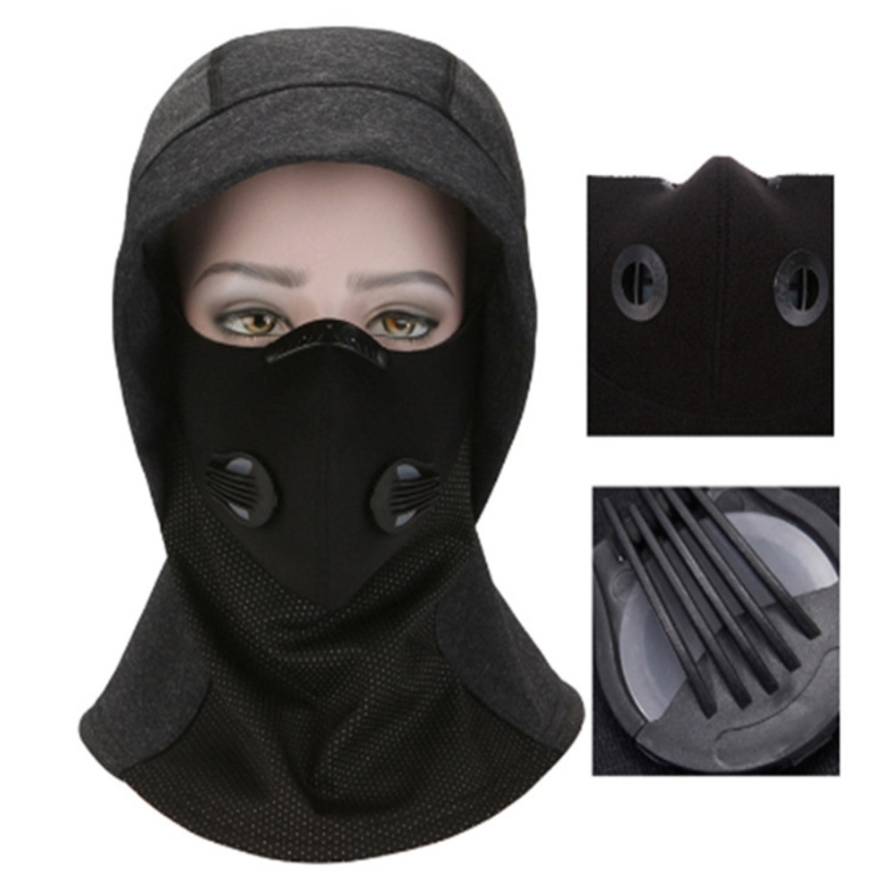 Gefütterte Ski Sturmhaube Motorrad Halstuch Kälte   UV Gesichts Schutzmaske mit Aktivkohlefilter - Schwarz
