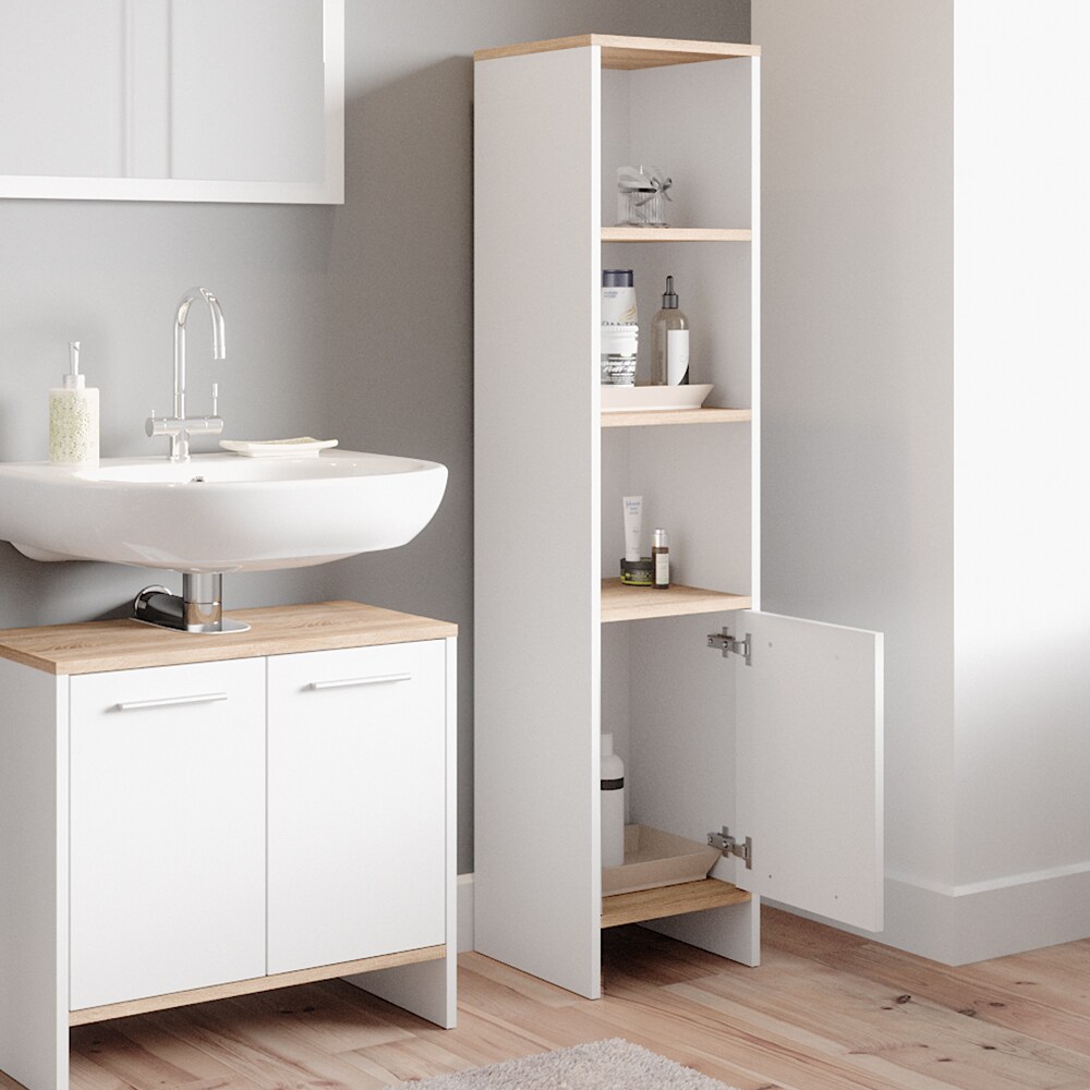 Vicco Hochschrank Badschrank Badezimmerschrank Elvio Weiß Sonoma Badmöbel Fächer