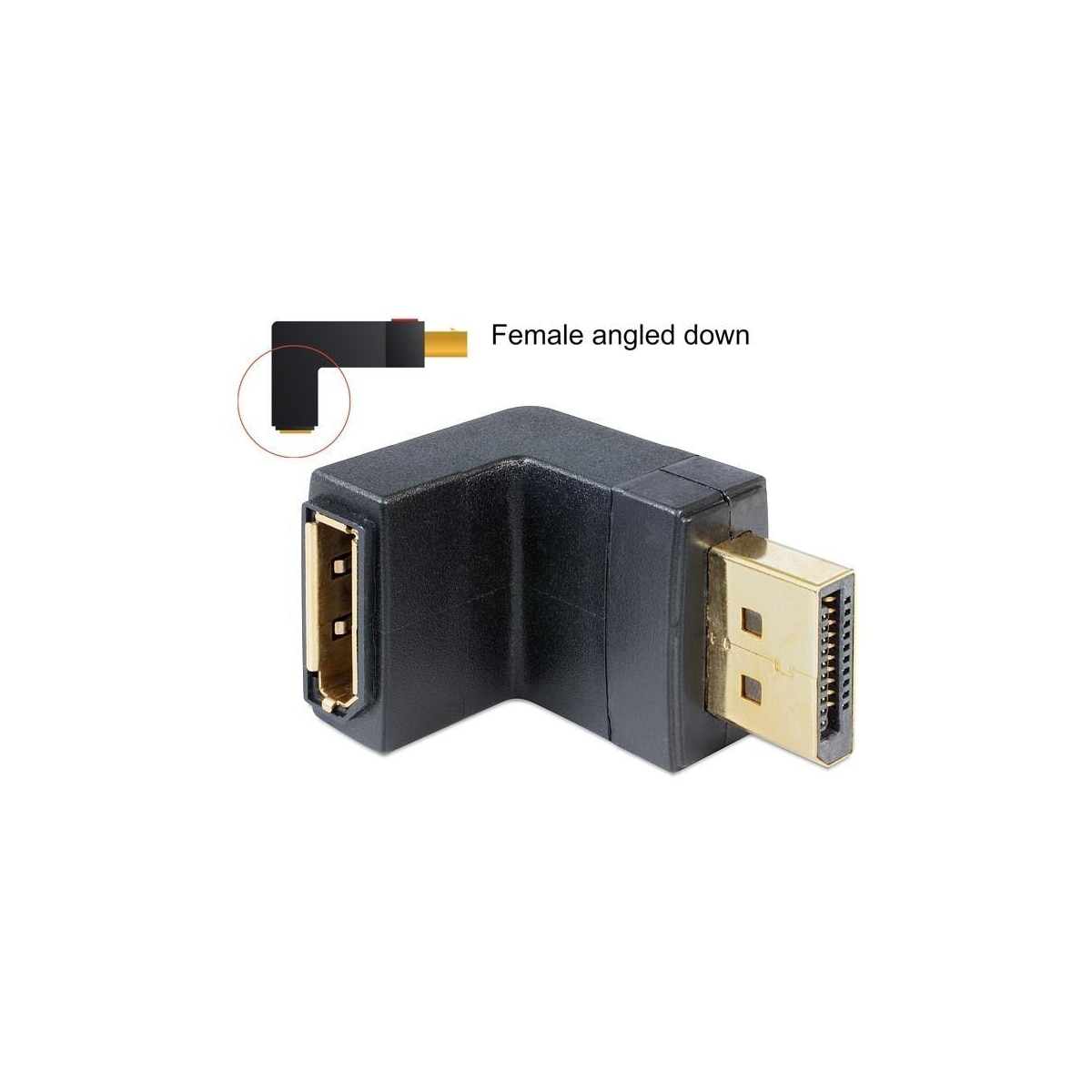 DeLOCK adapter, DisplayPort ho til DisplayPort ha, vinklet, svart