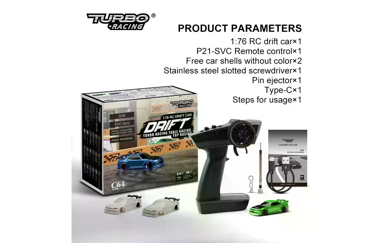 Micro Drift C64, Grün RTR, 1:76Vollwertiges RC-Auto im micro Format