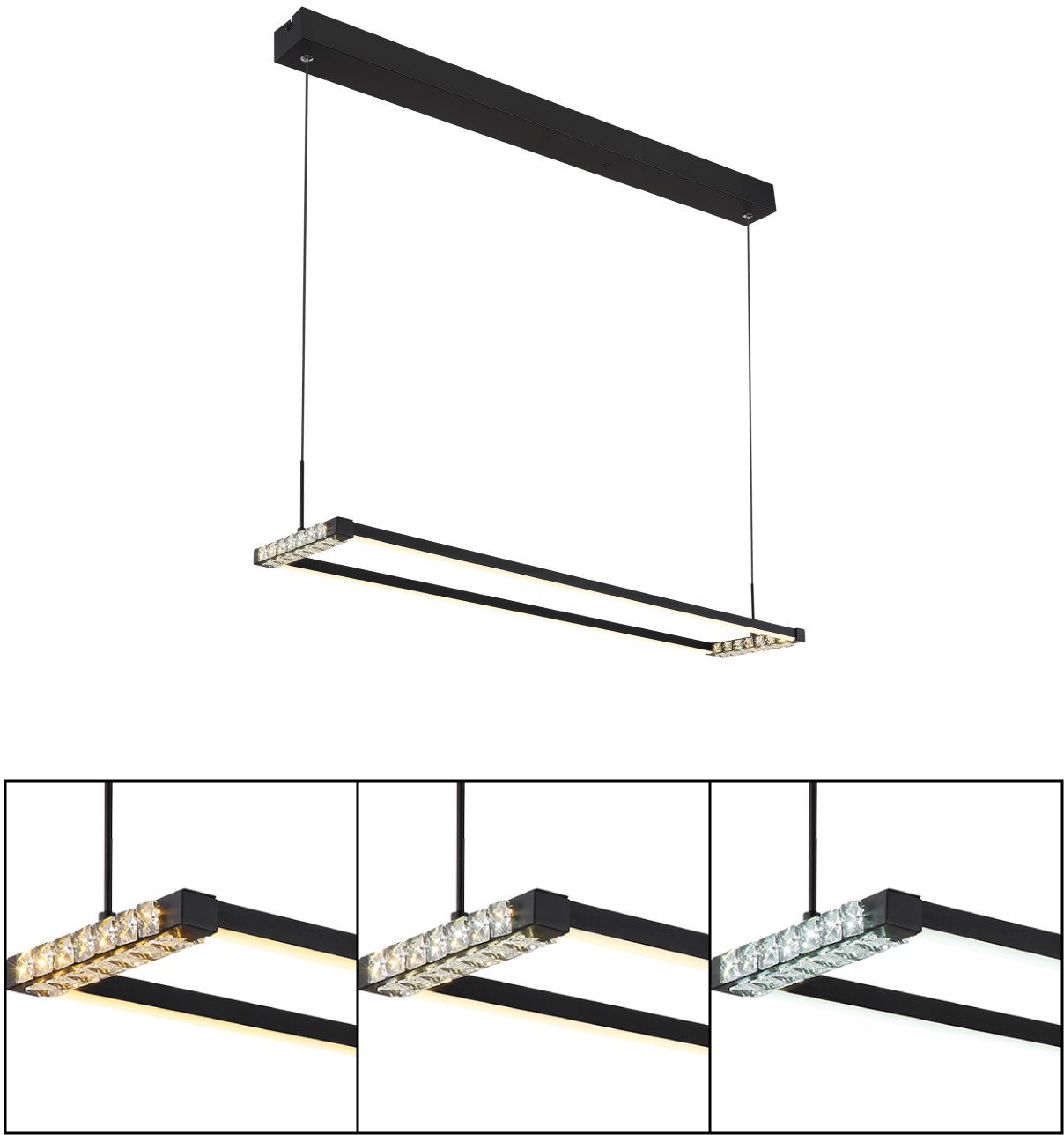 LED-Hängelleuchte - schwarz matt - Acrylkristalle- Memoryfunktion