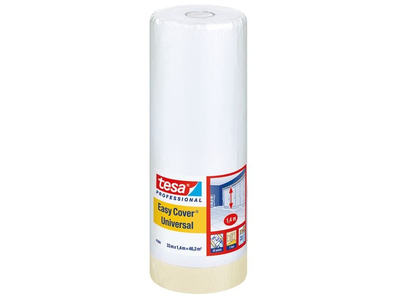 tesa Abdeckfolie Professional 4368 Easy Cover Universal Fol 2-in-1: Malerband mit Abdeckfolie