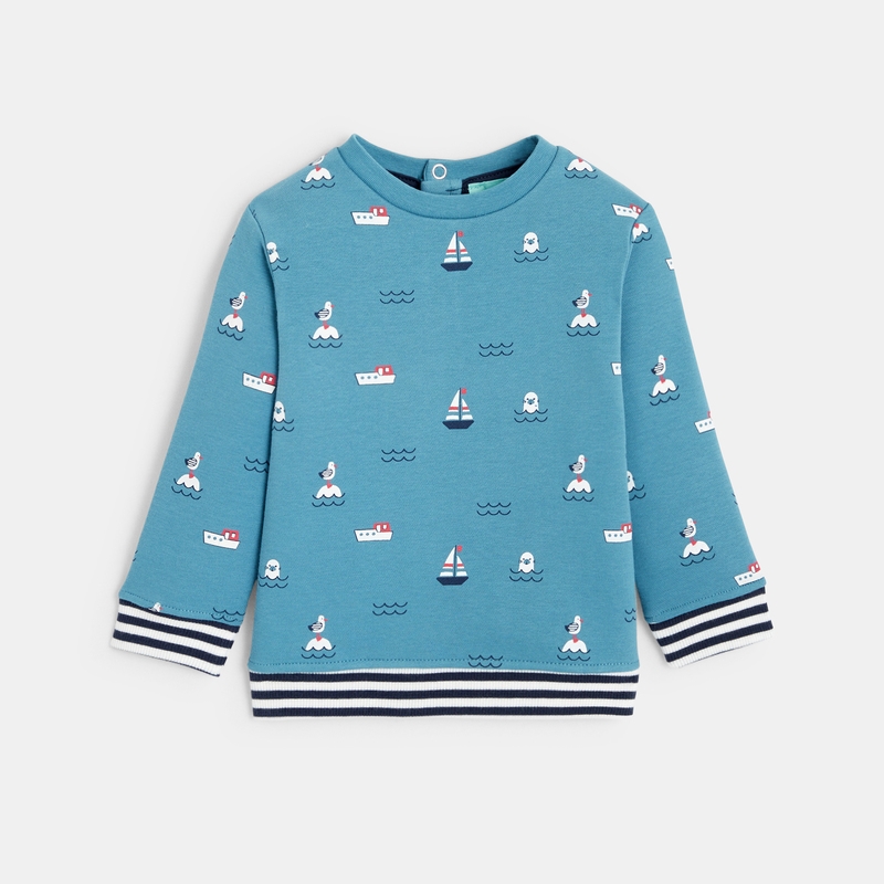 Sweat molleton imprimé mer bleu bébé garçon