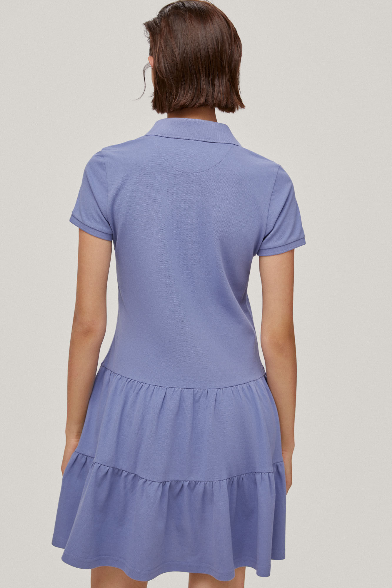 Vestido polo de manga curta com babados - Azul