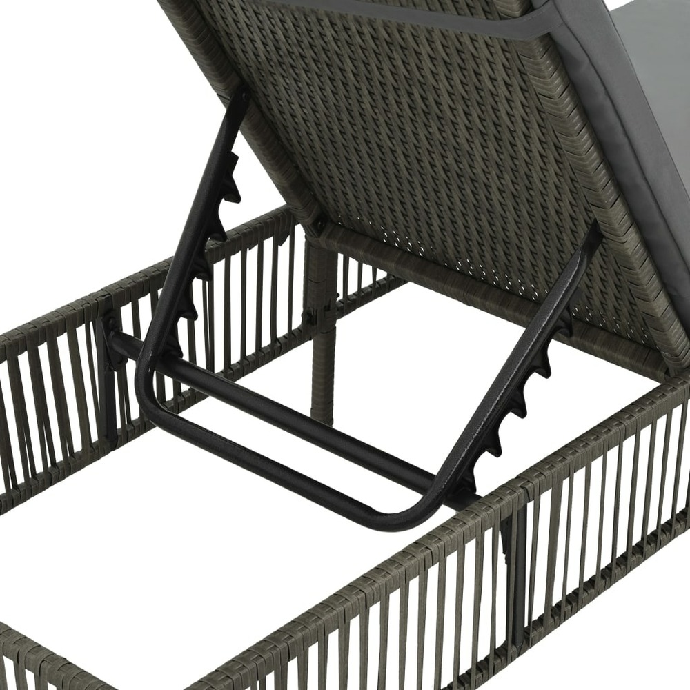 Transat chaise longue bain de soleil lit de jardin terrasse meuble d'extérieur avec coussin résine tressée gris