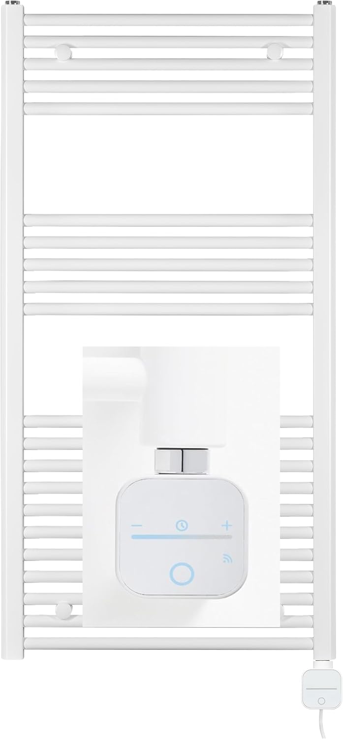 anapont Elektrischer Badheizkörper Handtuchheizkörper – Timer - Handtuchradiator, IPx5, komplett montiert – Atmosphäre & Komfort im Bad (ohne Zeitschaltuhr, 1175x600)