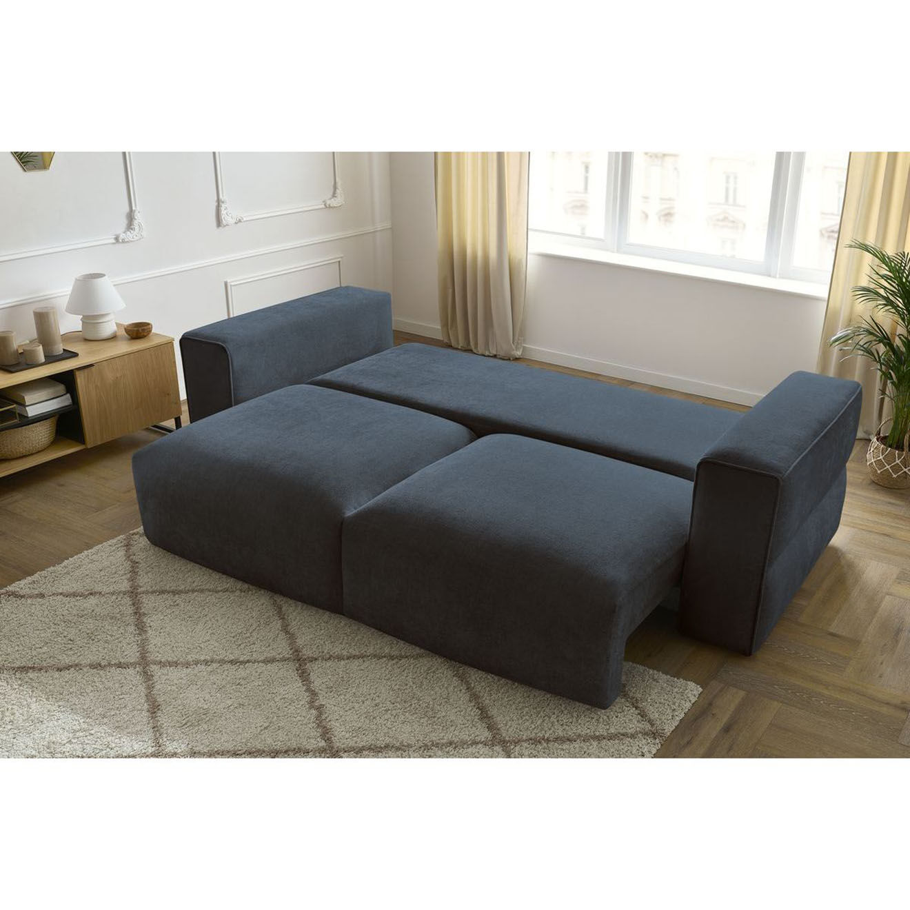 Bobochic Canapé convertible coffre ezechiel bleu foncé - 265x109x82 cm