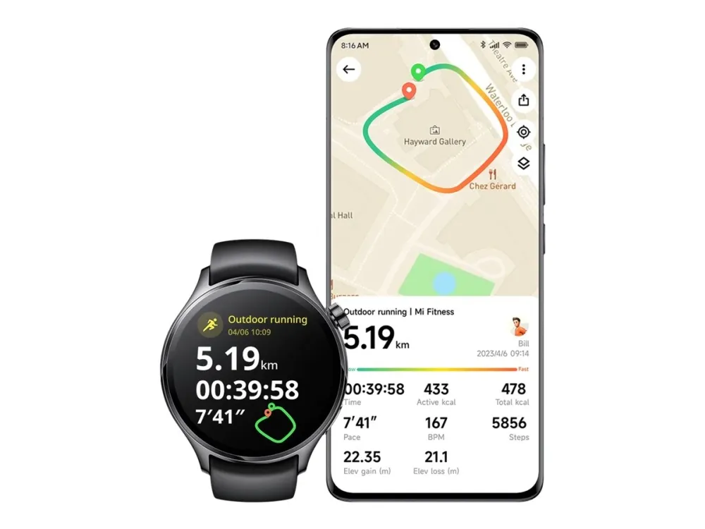 [OUTLET] - Xiaomi Watch S1 Pro - 46 mm - sølv - smart ur med rem - TPU - sort - håndledsstørrelse: 140-210 mm - display 1.47