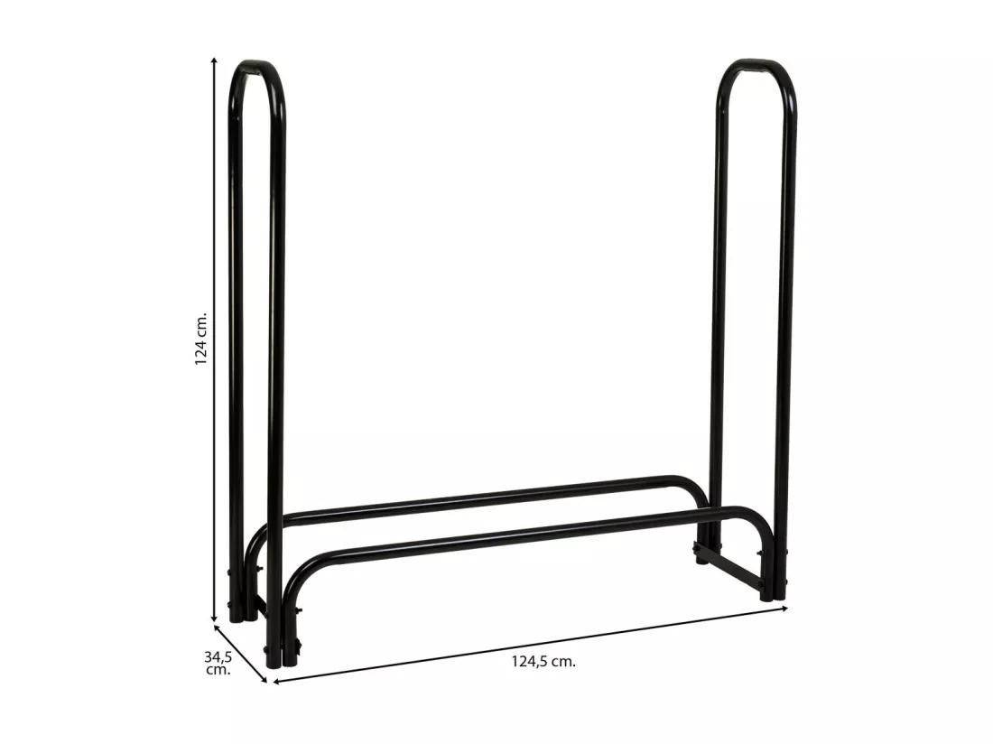 Étagère à bois de chauffage en métal noir 124x34x124h cm