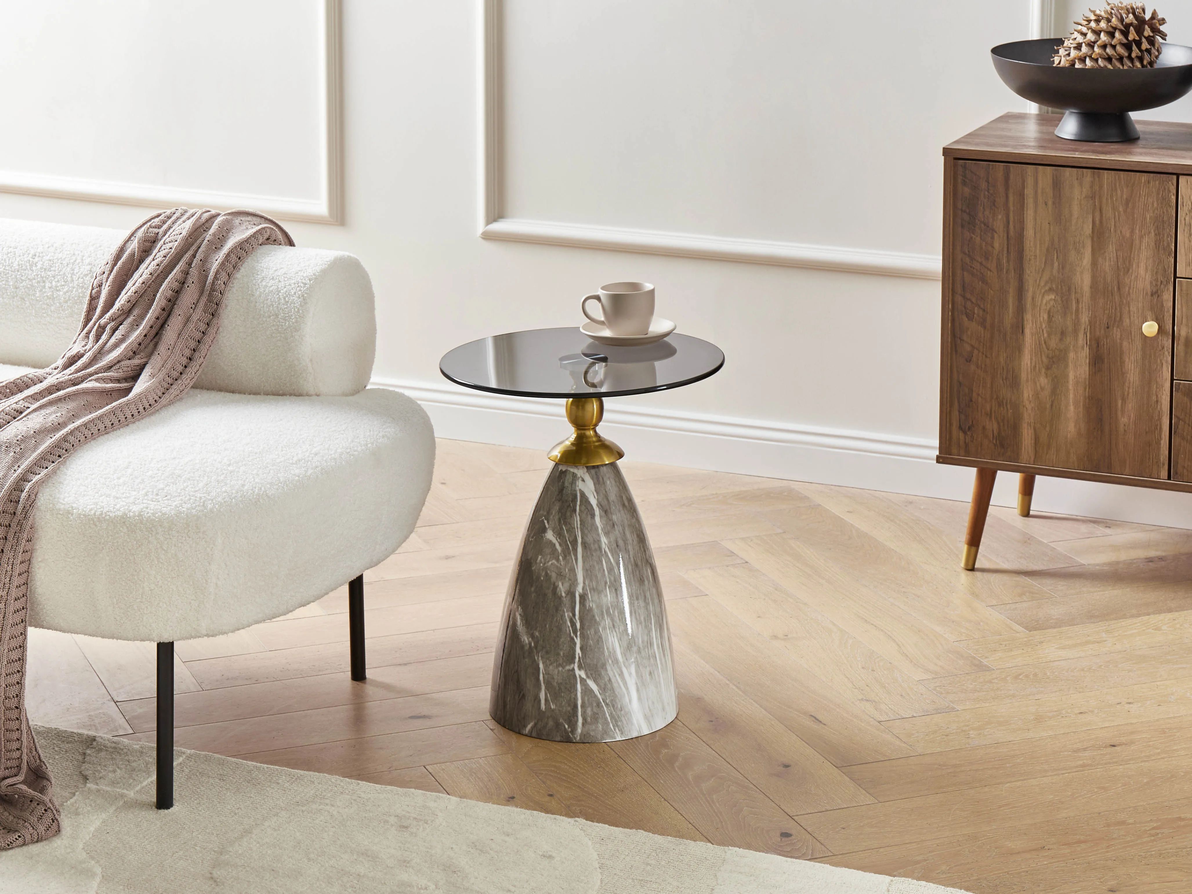 Bijzettafel CADY Veiligheidsglas Zwart marmer