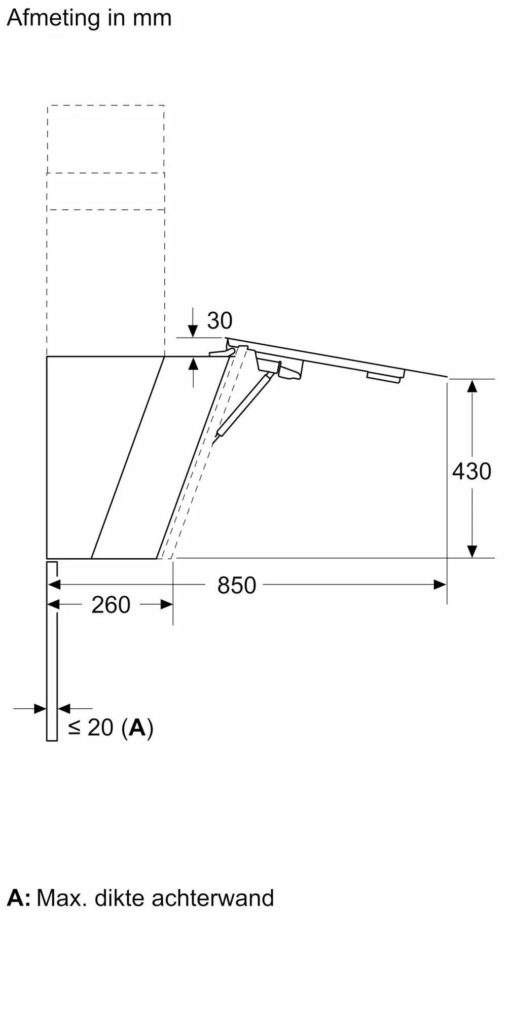 Serie 8 Wandschouwkap 80 cm zwart glas, Zwart