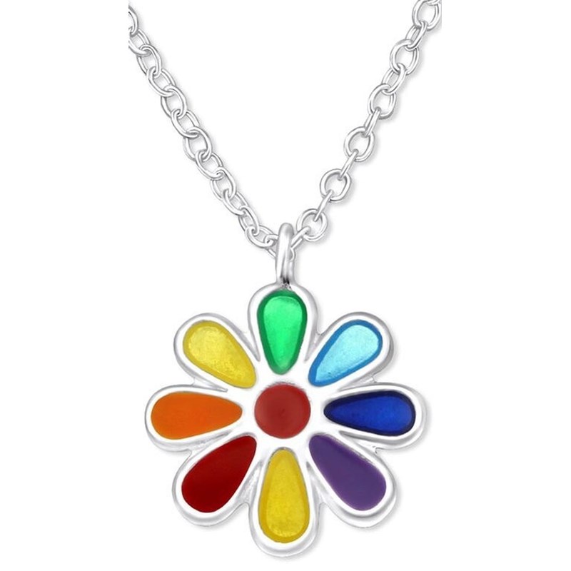 Collier fleur arc en ciel en argent 925/1000