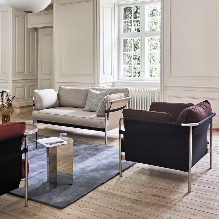 HAY - Can 2.0 Sofa, 2-Sitzer, Chrom / Canvas schwarz / Steelcut 975 dunkelgrün