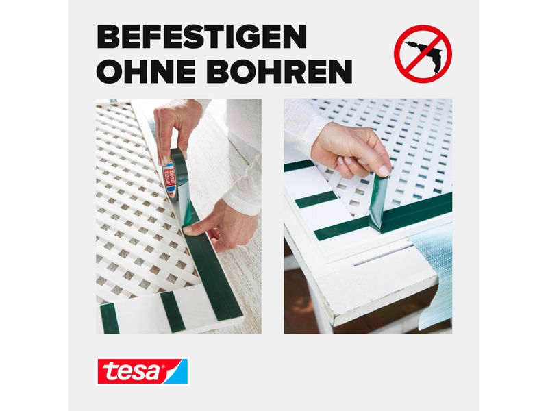 tesa Montageband Powerbond Outdoor ohne Bohren - 1.5m x 19 Doppelseitiges Montageband, Aussenbereich, Wasserfest, stark, UV-beständig