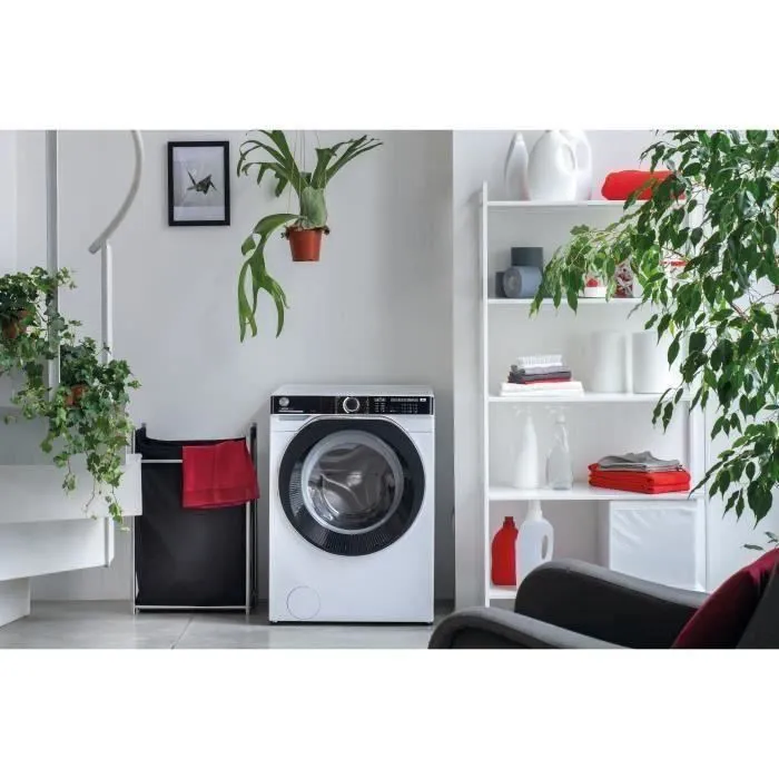 Lave-linge hublot HOOVER H-WASH 500 HWP 69AMBC/1-S - 9 kg - Connecté - Induction - Vapeur - Classe A - 1600 trs/min - Blanc