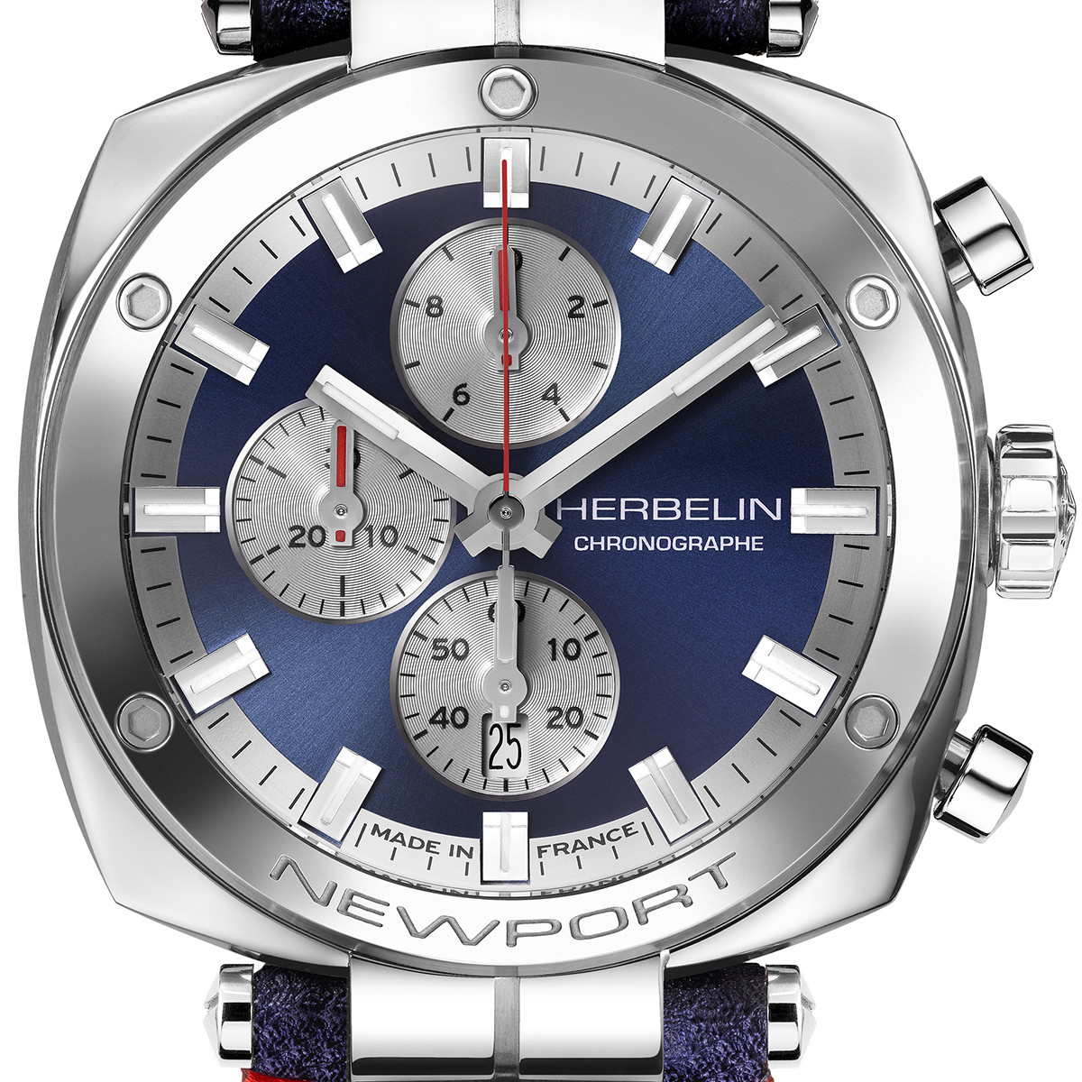 Montre HERBELIN Newport Heritage homme acier bracelet cuir bleu