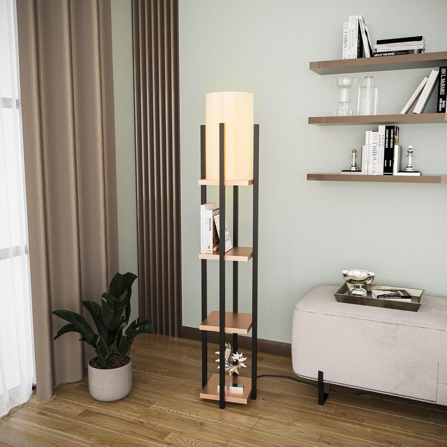 Stylish Floor Lamp with Metal Body & Fabric Cap, Black & Copper, 130 cm Height | E27 Socket, 40W Max, IP20 | Perfect for Modern Living Spaces