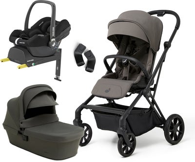Beemoo Pro Twist Duovogn Inkl. MaxiCosi CabrioFix Babybilstol & Base, Mocha Grey/Essential Black