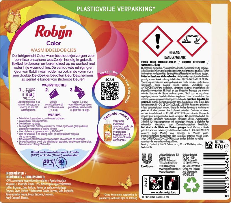 Robijn - Classics Color - Wasmiddeldoekjes - 100 Stuks - Plasticvrij