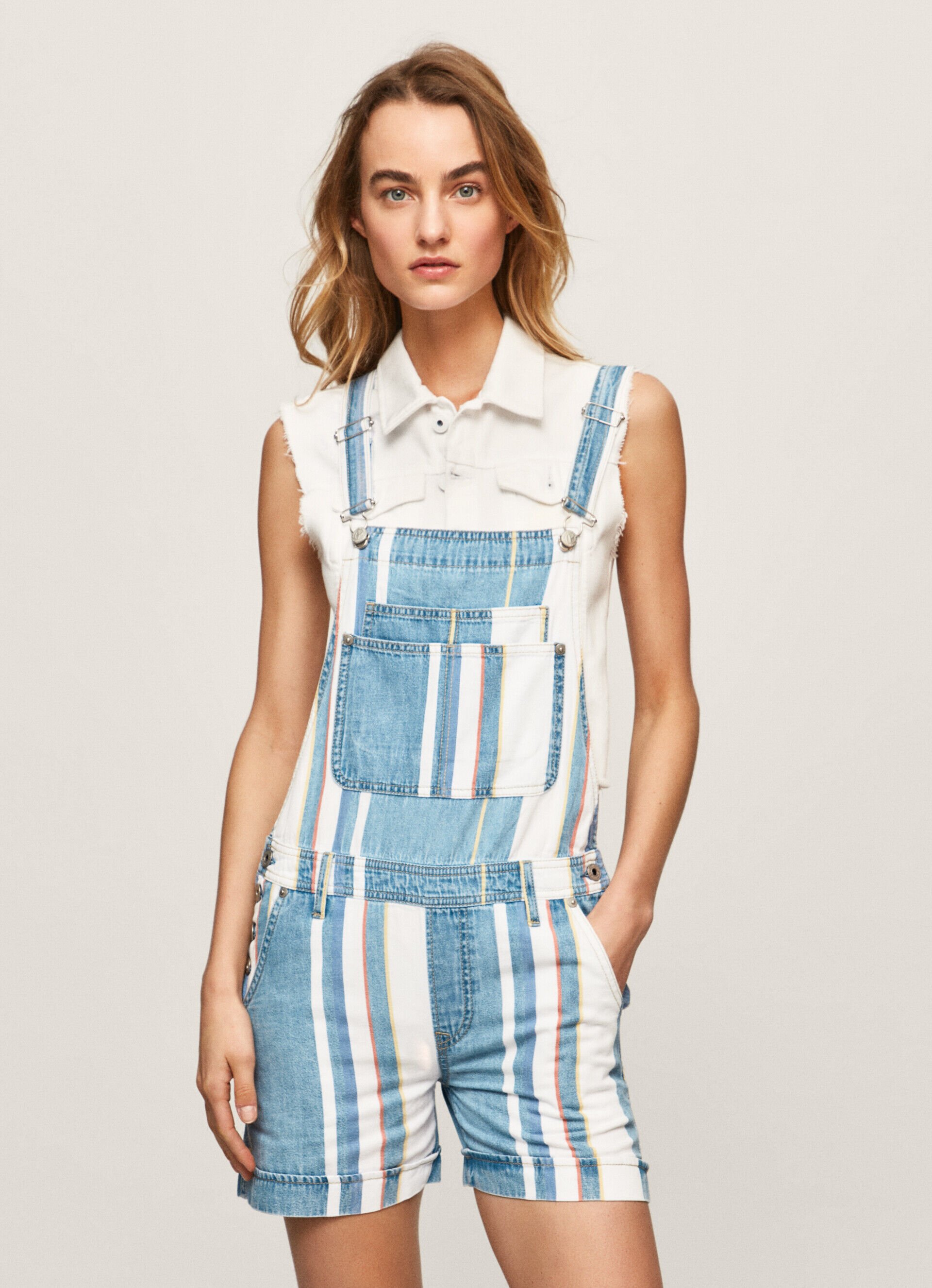 MACACÃO CURTO DE ALGODÃO JEANS - jeans