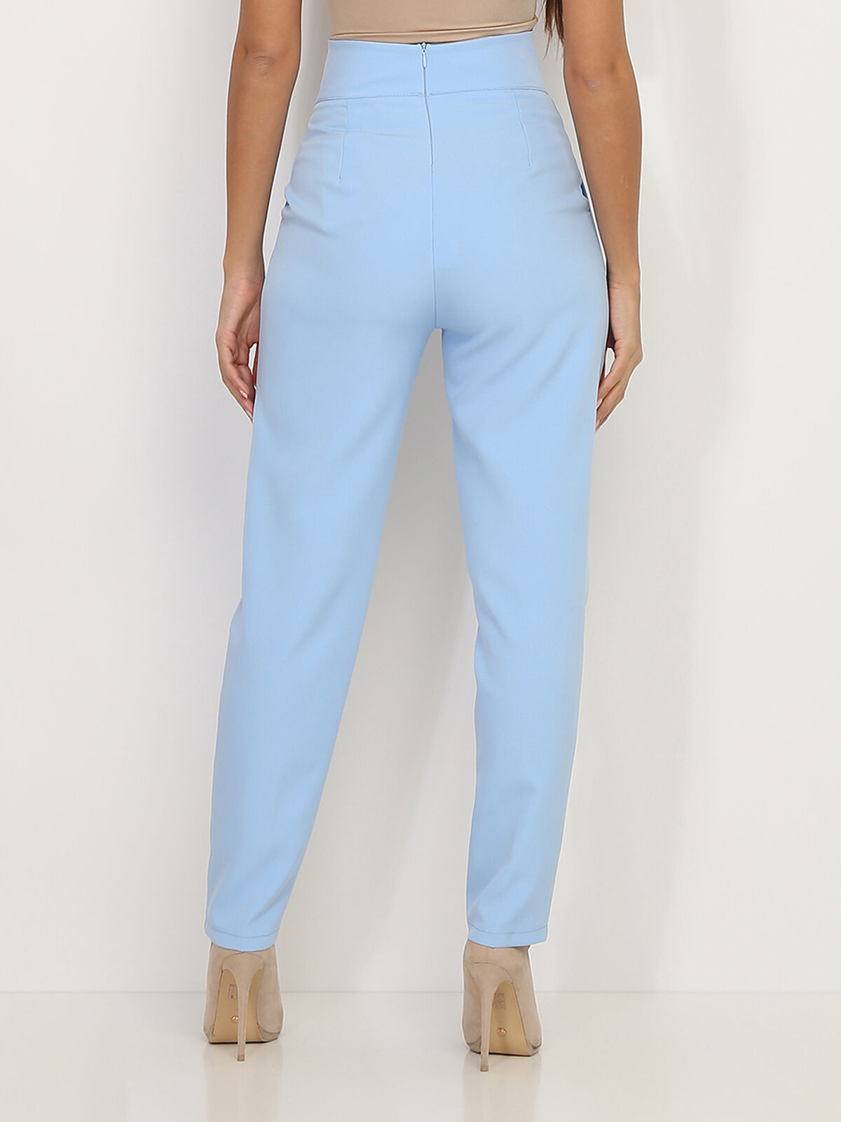 Pantalon droit maxi taille haute- Bleu clair