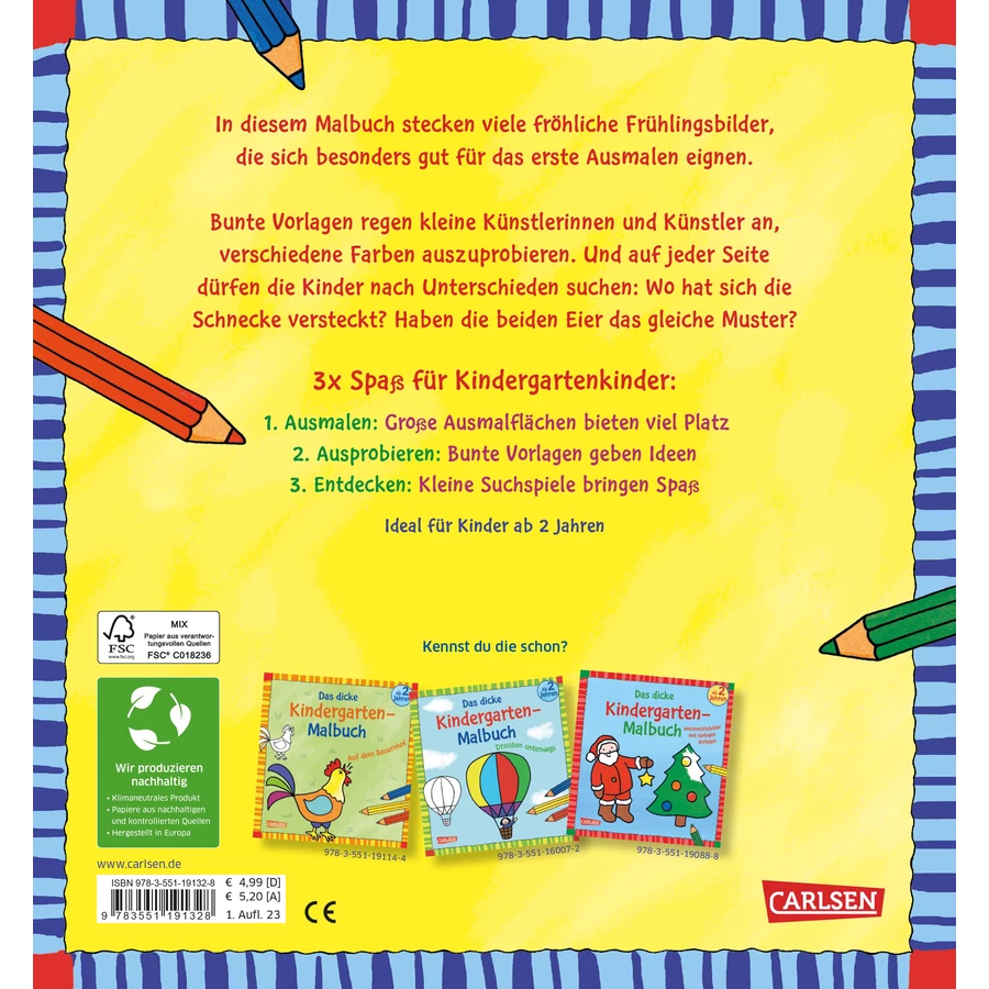 Carlsen Das dicke Kindergarten-Malbuch: Auf der Wiese