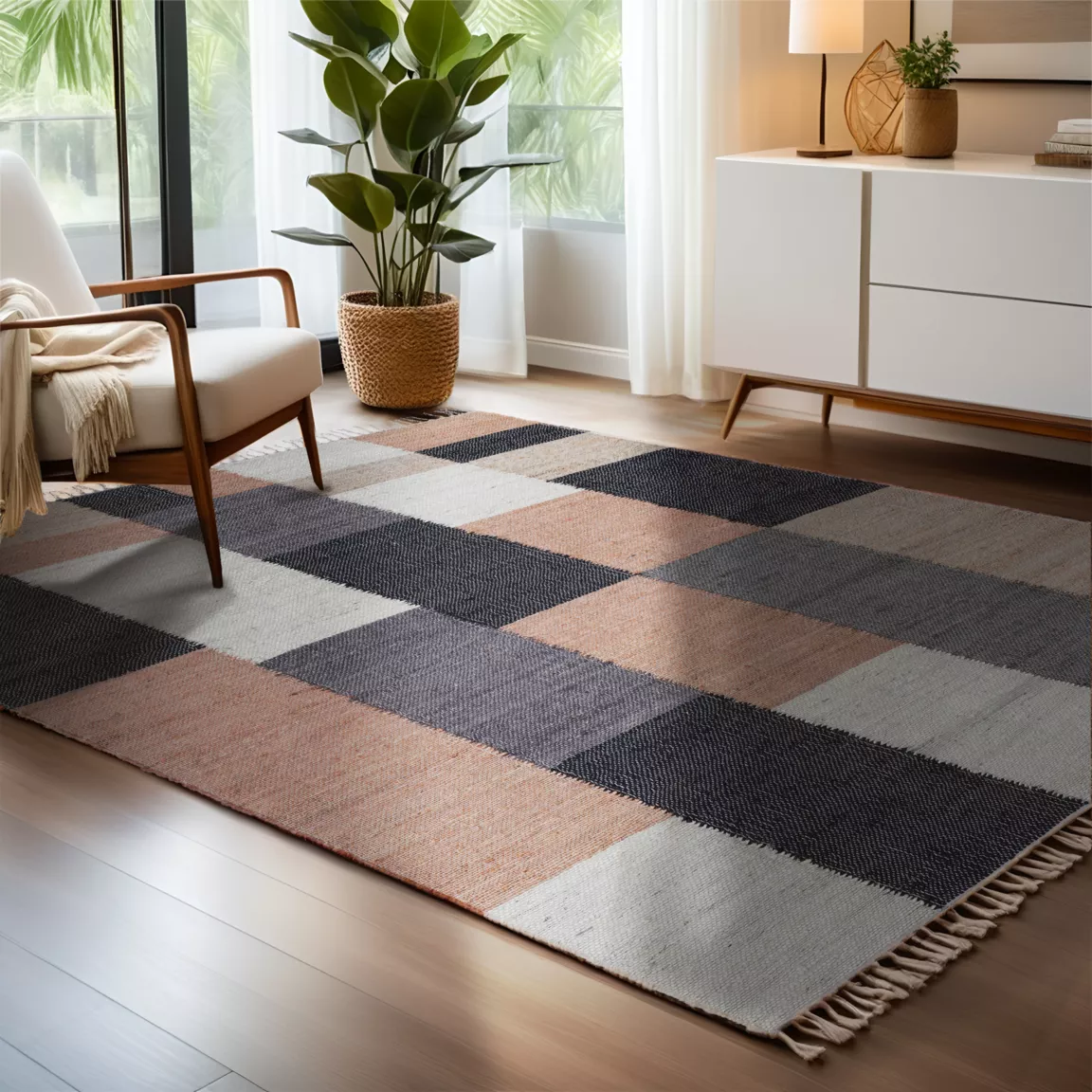 Tapis de salon rectangulaire jute et coton (160 x 230 cm) Freya Multicolore