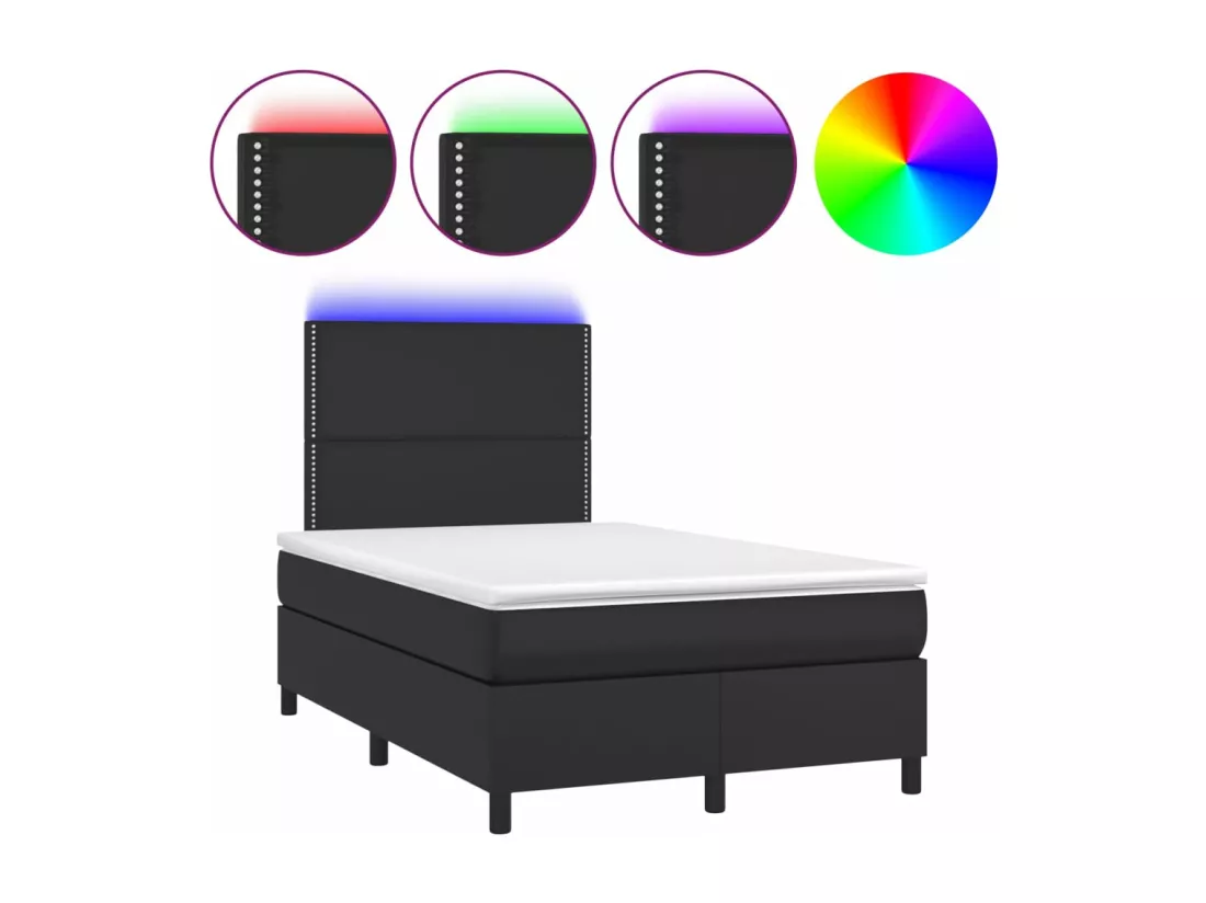 Sommier tapissier avec matelas et LED Noir 120x200cm Similicuir